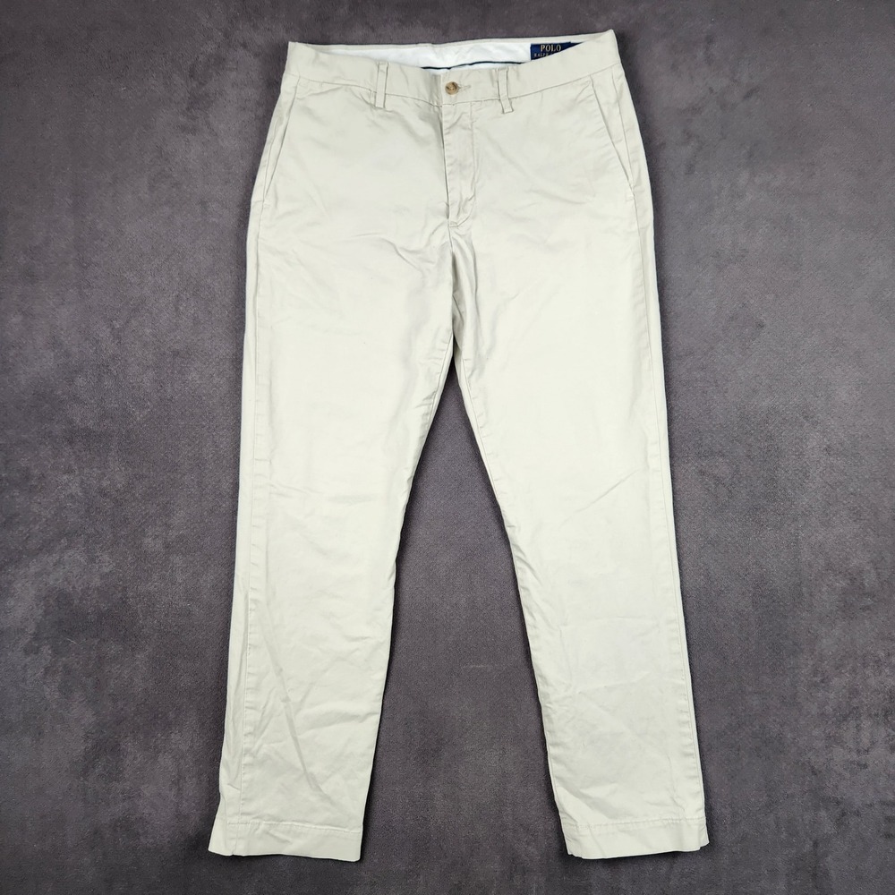 Polo Ralph Lauren Chino Pants Mens 33x32 Khaki Stretch Straight Fit Flat Front